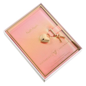 Diario con candado en forma de corazón para niñas con llave (rosa iridiscente)