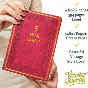 Five-Year Antique Look Diary - Vegan Leather Cover 4.6x6.6&quot;, 394p. (Red)