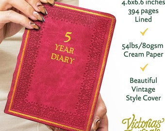 Fünf-Jahres-Tagebuch im Antik-Look - Vegan Ledereinband 14x6 cm, 394 S. (Rot)