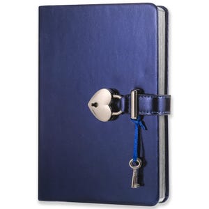 Heart Lock Shimmer Navy Vegan Leather Diary with Key - Italian Tiffany Notebook Gift