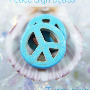 TURQUOISE PICASSO PEACE  Sign Beads ~ 15mm ~ 2 Bead Lots ~ Czech Coating ~