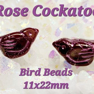 ROSE COCKATOO ~ Premium Czech Glass Bird Beads ~ 11x22mm ~ This Listing is for 2 Birds ~ The Possibilities are Endless ~