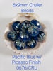 Pacific Blue w/Picasso Finish ~ Czech 9x6mm Glass Cruller Beads ~ 12 Bead Lots ~ 