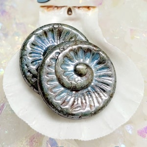 OYSTER ~ Nautilus Beads ~ Premium Czech Glass ~ 17mm w/.08 Hole ~ This listing is for 2 Beads ~