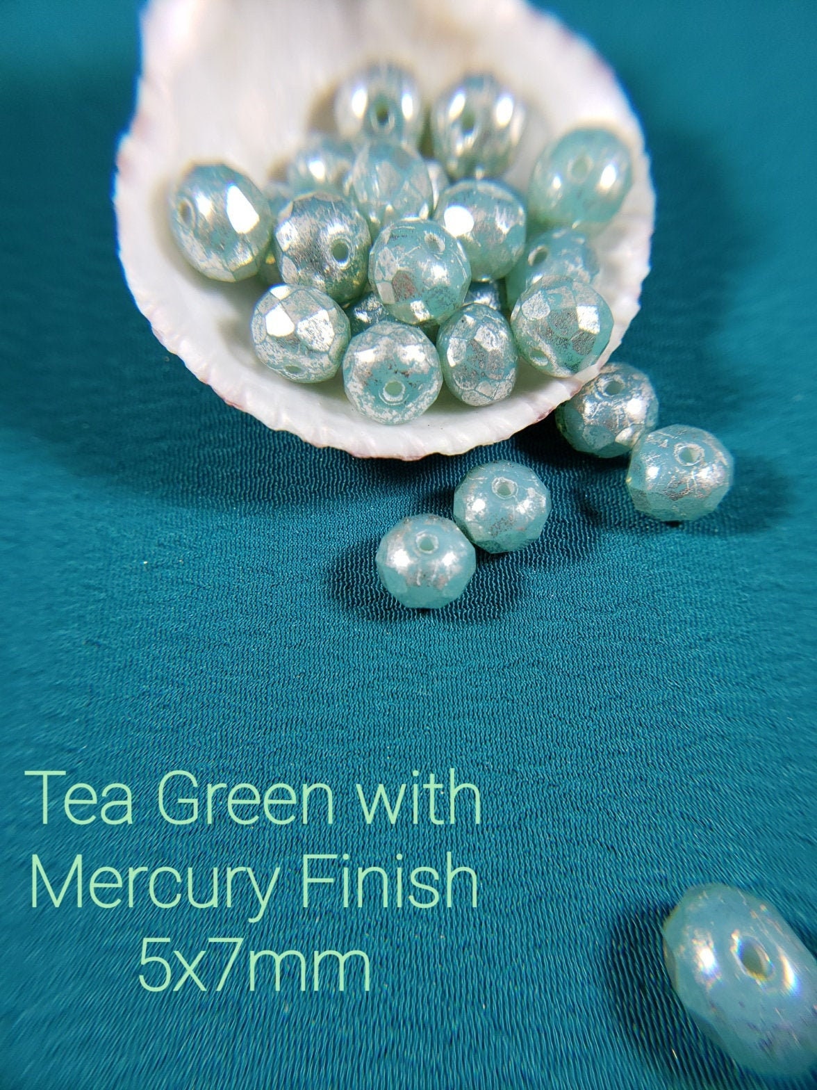 Tea Green with Mercury Finish ~ Czech 6x9mm Glass Roller Beads ~ 10 Bead Lots ~