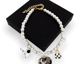 Fabulous Fido Pet Luxury Accessories Dog Jewelry Neckless Pearl Pet Collar Cat Dog Fancy Collar Fancy Charm in Gift Box