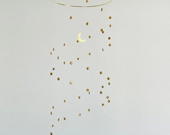 Gold Sterne und Mond Mobile, Sterne Baby Mobile, Holz Mobile, Neutral Baby Mobile, Gender Neutral Kinderzimmer, Baby Junge Kinderzimmer, Baby Mädchen Mobile