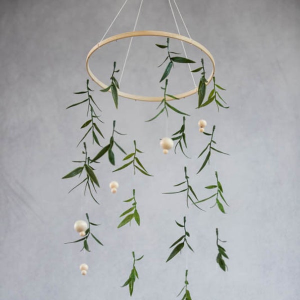 Greenery Mobile, Botanical Nursery Mobile, Bamboo leaf Baby Mobile , Plant Mobile, Green Nursery, Gender Neutral Mobile, Boho