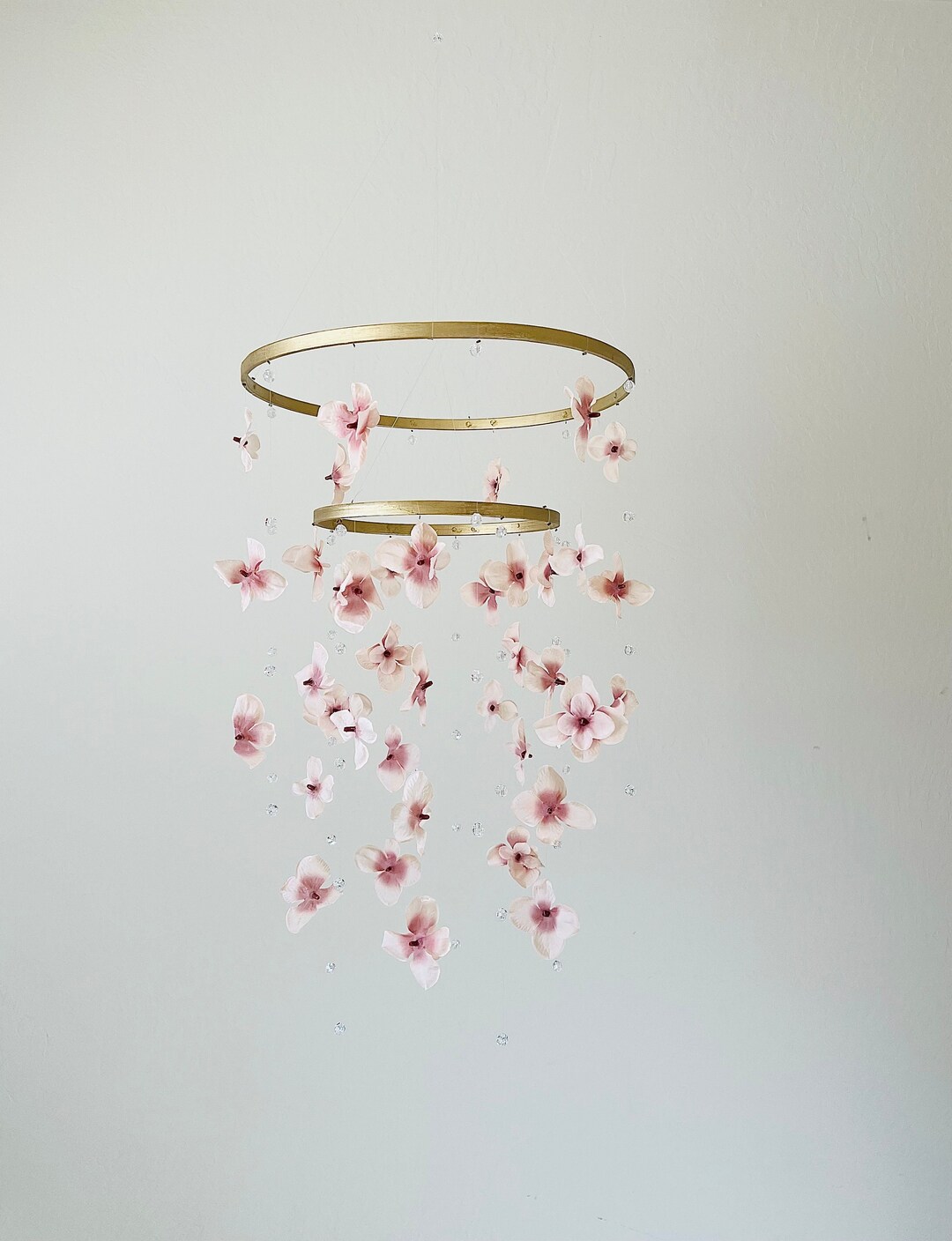 Flower Baby Mobile, Vintage Nursery, Floral Crystal Baby Mobile, Floral