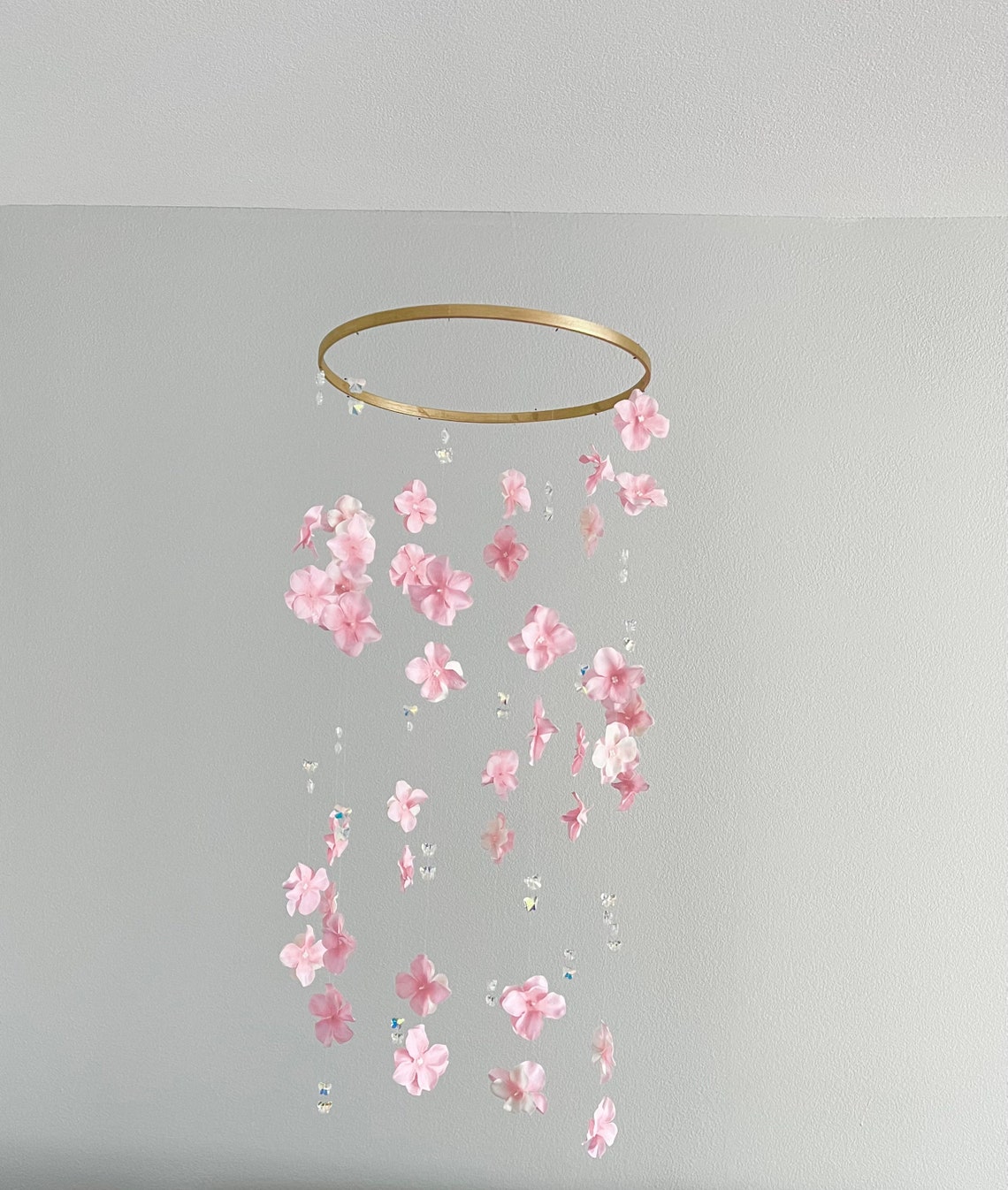 Flower Mobile Butterfly Baby Mobile Pink Flower Mobile Etsy