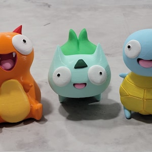 Pokemon-inspired Derpy Fire Lizard Water Turtle 3D Printed Figure
