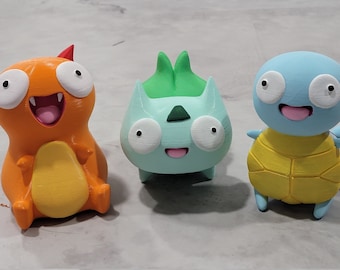 Pokemon-inspired Derpy Fire Lizard Water Turtle 3D Printed Figure