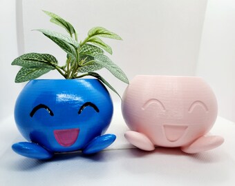 Cute Monster Grass Smiley Happy Odd Face Planter 3D Printed