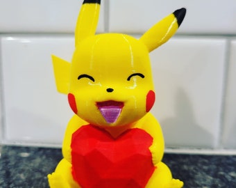 Pokemon-inspired Pikachu-inspired Electric Mouse Holding Heart Figure 3D Printed