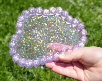 Amethyst Iridescent Resin Trinket Dish, Handmade Jewelry Tray, Fairycore Ring Holder
