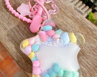 kawaii epoxy keychains Liquid Fidget Keychain, Colorful Star Bag Charm, Kawaii Resin Accessory
