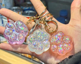 Cat Lover Gift Keychain, Sparkling Glitter Paw Charm, Kawaii Bag Charm, Handmade Resin
