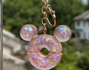 Glitter Donut Ears Keychain: Sparkly Resin Bag Charm