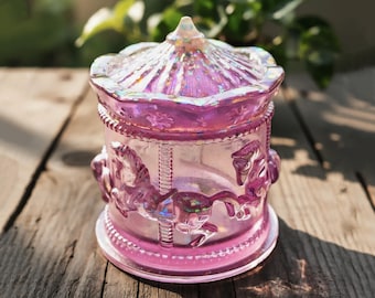 Pink Carousel Keepsake Box, Fairycore Trinket Jar, Sparkly Resin Storage