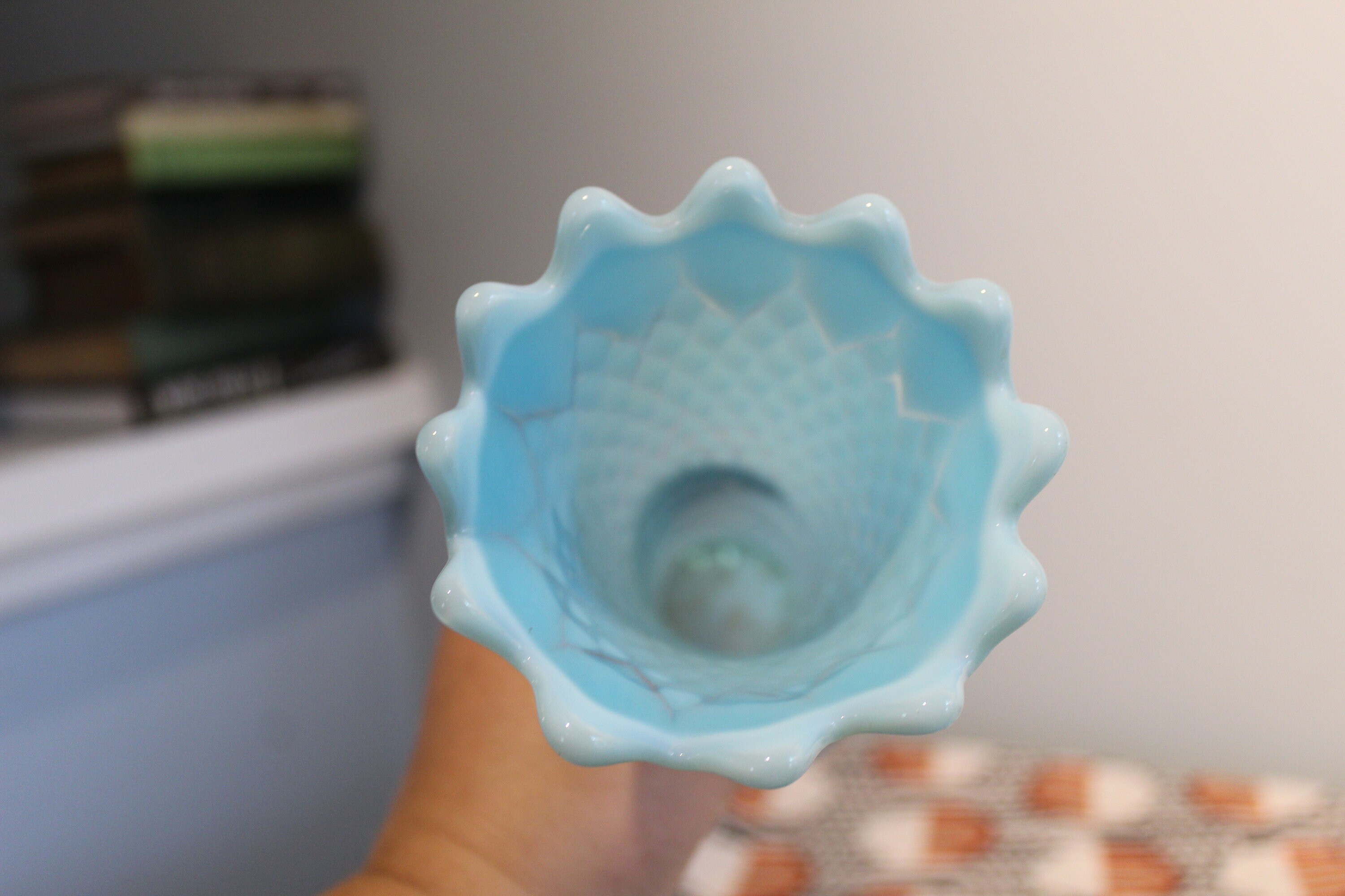 Vintage Opalescent Turquoise Swung Vase Etsy