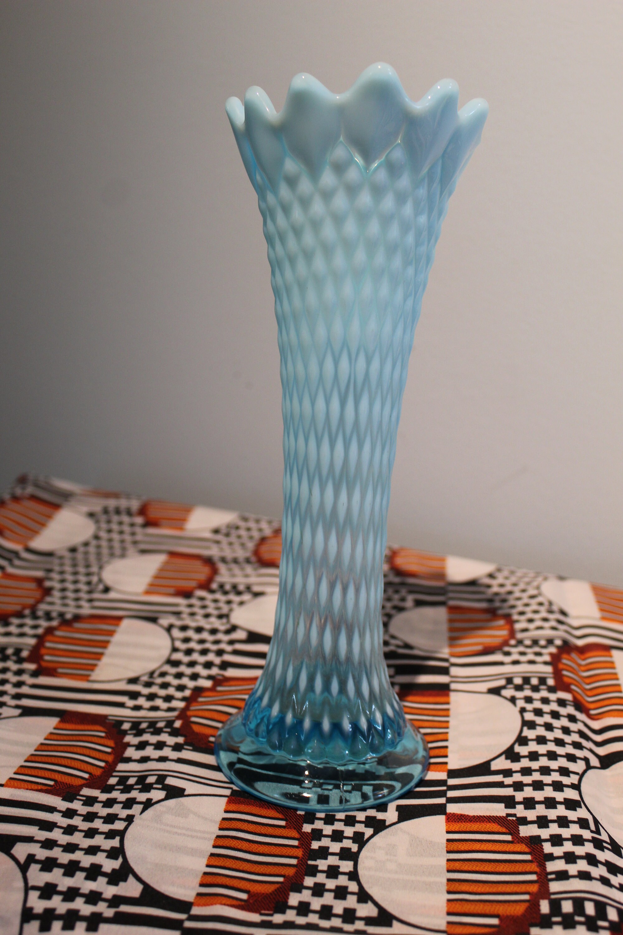 Vintage Opalescent Turquoise Swung Vase Etsy