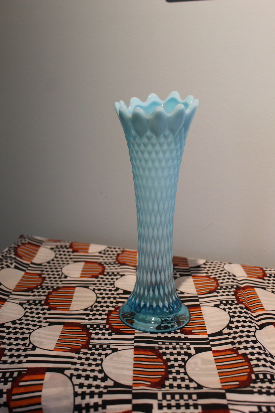 Vintage Opalescent Turquoise Swung Vase Etsy