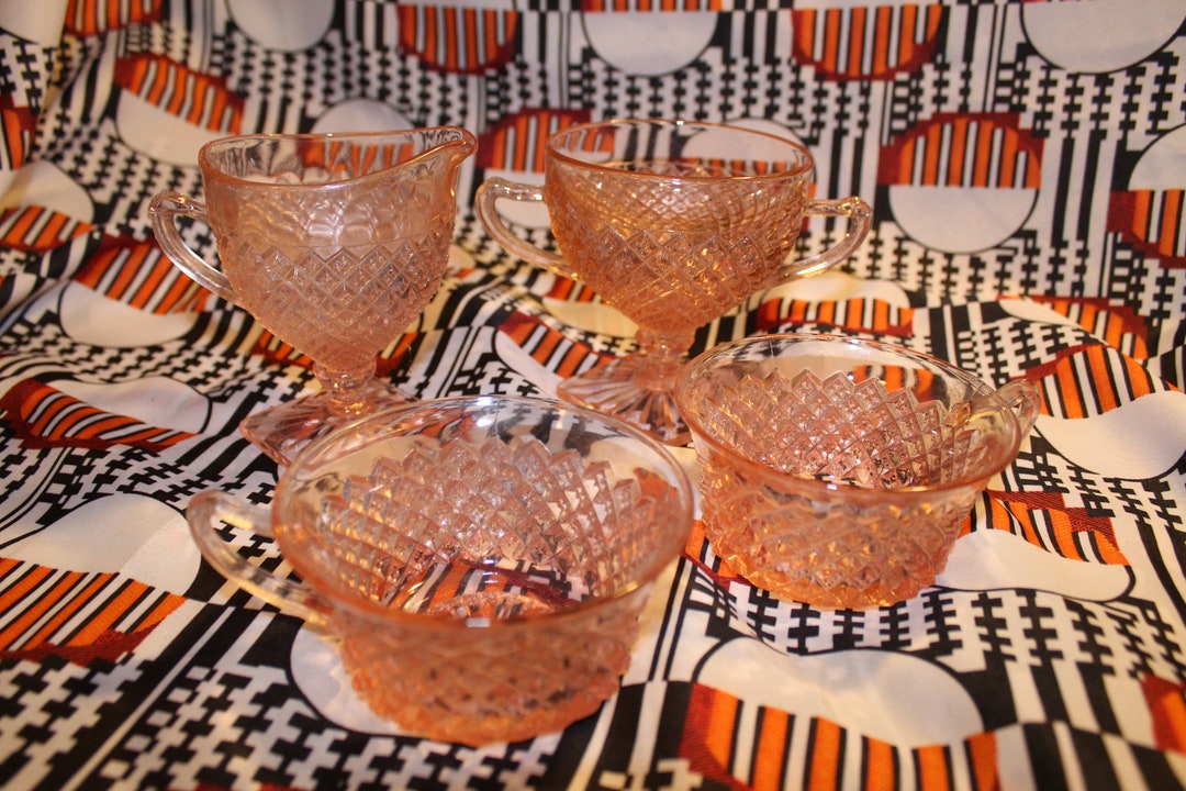 Vintage Pink Glass Tea Set Etsy