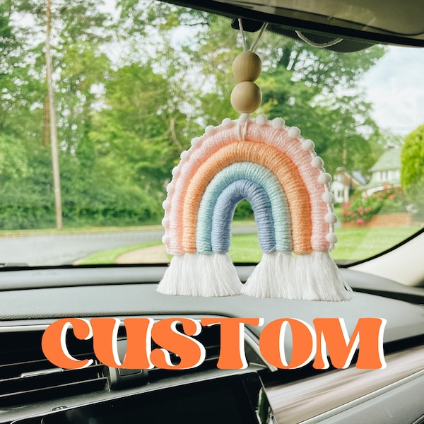 Custom Rainbow Car Charm, Personalized Car Accessories, Rear-View  Mirror Macrame Rainbow , gifts for her