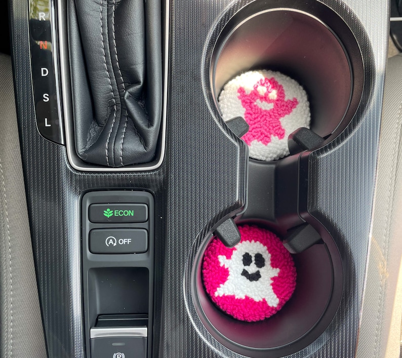 Pink Button Coaster Pink Halloween Car Coasters, Set of 2 Car Coasters, Punch Needle ...
