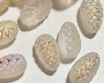 13x8mm pine cone bead, crystal transparent matte with AB finish, genuine Czech glass, set of 5 beads