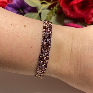 Mauve Ice Beaded Peyote Bracelet, Chunky/Minimalist Bracelet