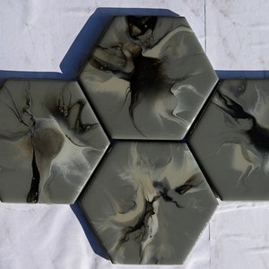 Acrylic Pour Ceramic Hexagon Tile Coasters | Millennial Grey
