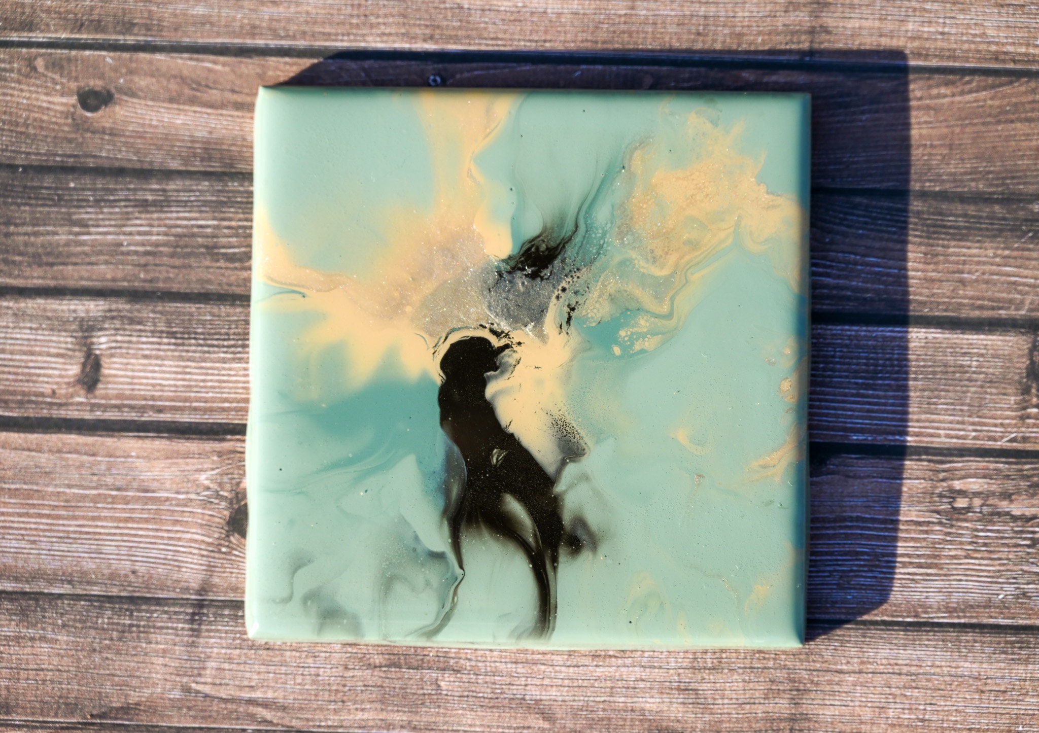 Acrylic Pour Ceramic Tile Coasters Cadet Etsy