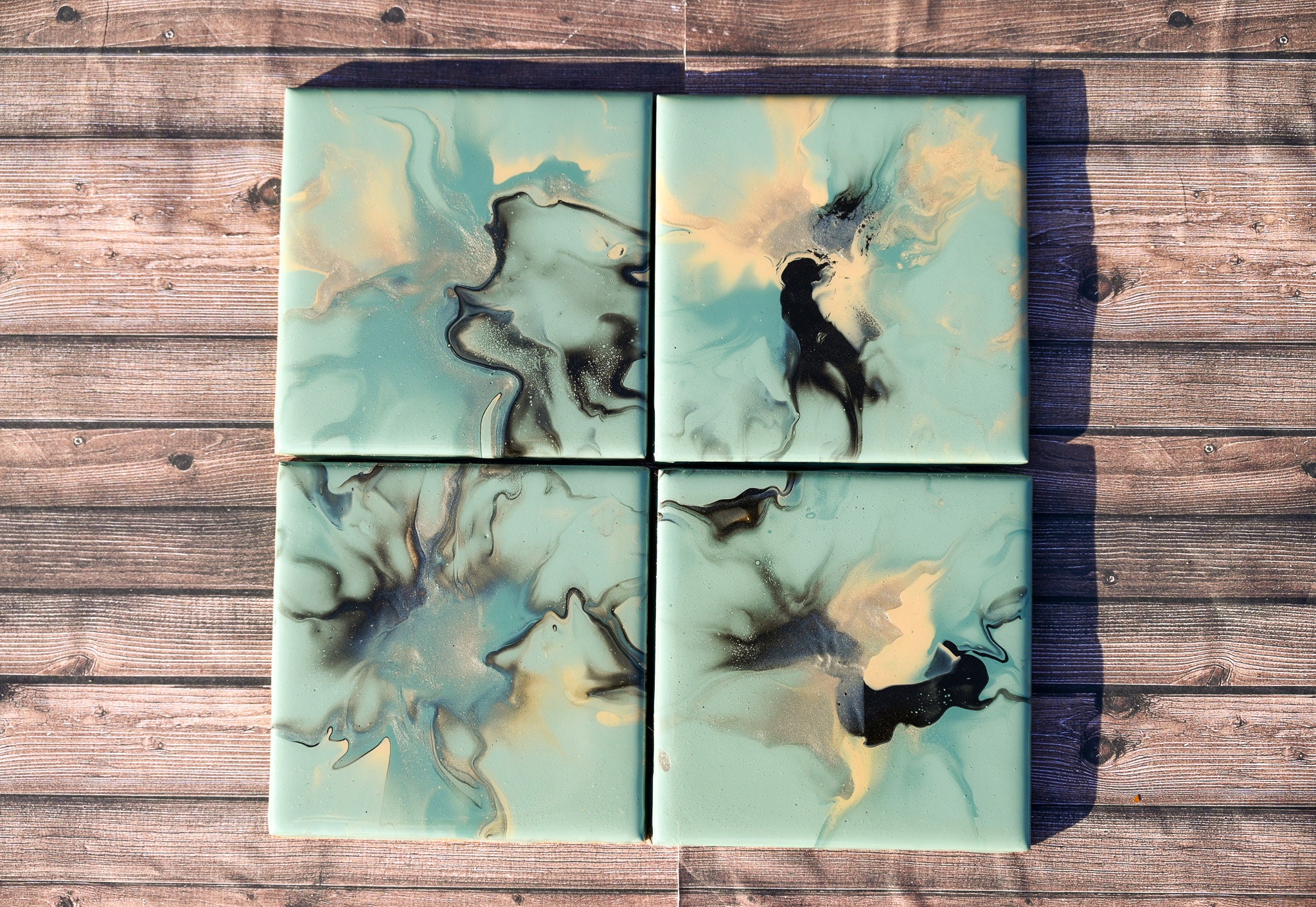 Acrylic Pour Ceramic Tile Coasters Cadet Etsy