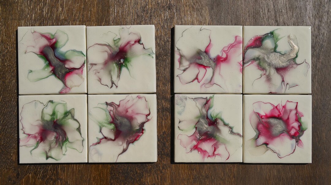 Ceramic Tile Coasters Acrylic Pour/fluid Art Hand Painted | Tis the ...