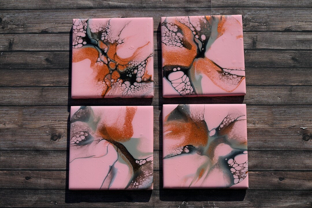 Ceramic Tile Coasters Acrylic Pour/fluid Art Hand Painted | Pink Poodle ...