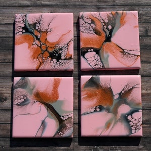 Acrylic Pour Ceramic Tile Coasters | Pink Poodle