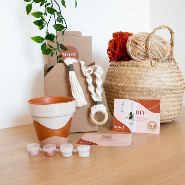 Pot de fleurs et suspension en macramé - Box DIY | idée Cadeau