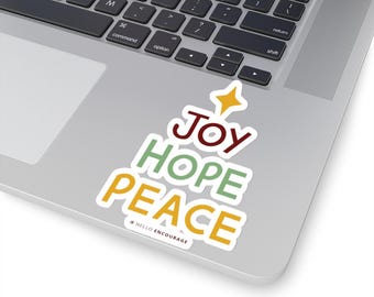 Christmas Tree Joy Hope Peace Sticker, Holiday, Religious, Festive, Seasonal, Stickers, Tumbler Sticker, Kindle Sticker, Laptop Sticker Gift
