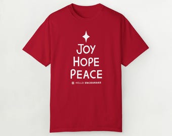 Christmas Tree Star Joy Hope Peace Unisex Comfort Color T-shirt, Holiday Tee, Festive Shirt, Gift for Christmas, Star Shaped Top, Xmas Gifts