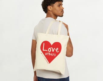 Red Heart Love Others Canvas Tote Bag, Reusable Shopping Bag, Eco-Friendly Tote, Valentine's Day Gift, Mother's Day Gift, Gift for Her, Gift