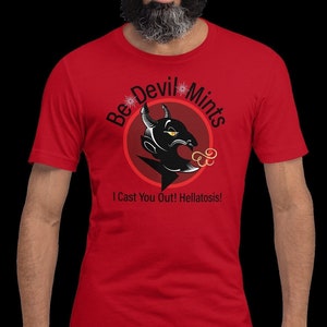 Devil Pun Graphic T-shirt, Red or Gold/Mustard