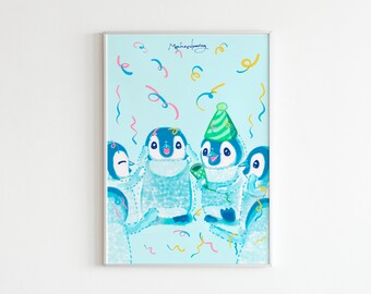 Penguins Celebrating Art print for wall decor