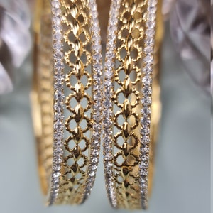 Gold bangles with glass stone work, Moroccan style gold bangles