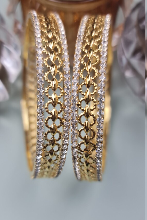 Gold Bangles With Glass Stone Work Moroccan Style Gold Bangles Etsy Canada
