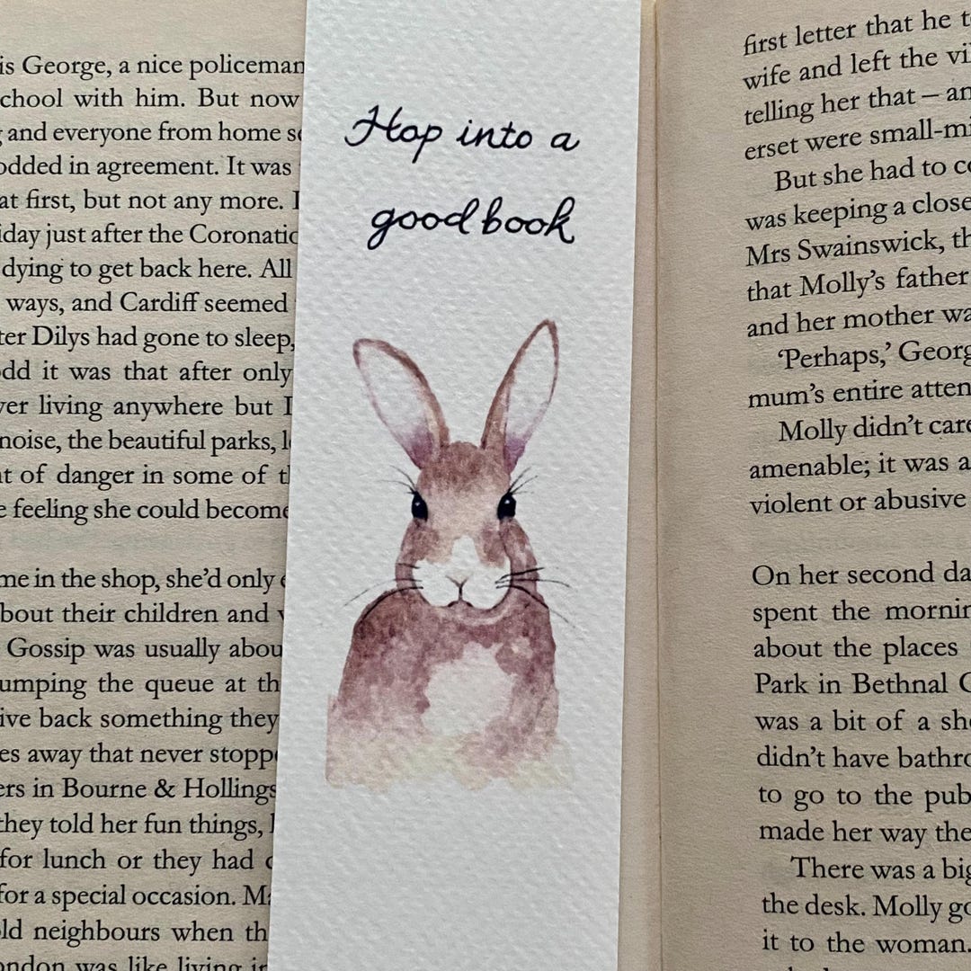 Rabbit Bookmark, Bunny Printed Watercolour Bookmark Paper, Cute Animal ...
