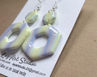 Pastel Geometric Earrings | Handmade Hexagon Dangle Earrings | Sterling Silver Hooks | Minimalist Statement Jewelry