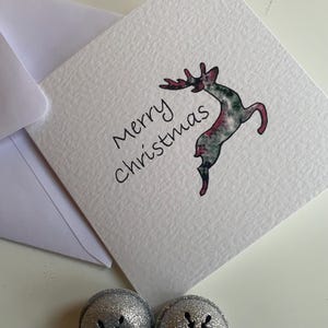 Carte de Noël de luxe faite main, carte de renne, carte rouge et verte, carte de Noël de luxe, carte texturée, carte de Noël carrée avec enveloppe