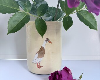 Duck flower vase, plant pot, duck themed gift, duck flower pot, painted pottery vase