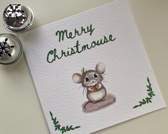 Luxury handmade mouse christmas card-cute christmas card- premium festive animal card